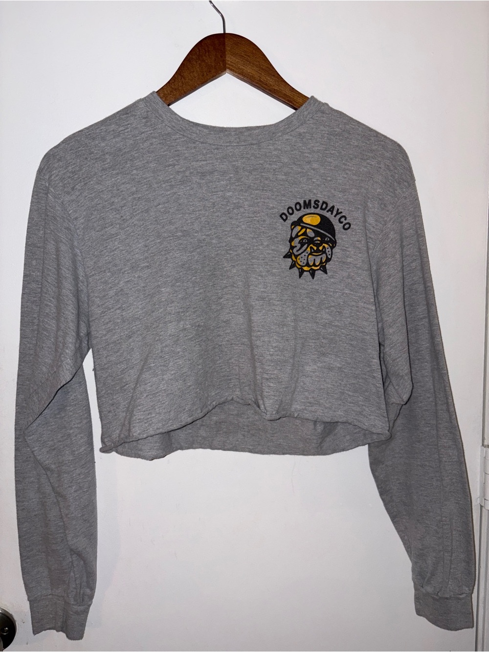 Women's Gray Cropped Long-Sleeve Top